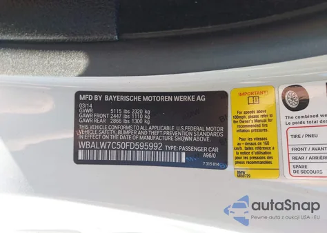 2015 BMW 640I из США, поврежденный, VIN WBALW7C50FD595992